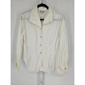 Alexandria Women's Long Sleeve White Collared Button Down Shirt Top Size 10
